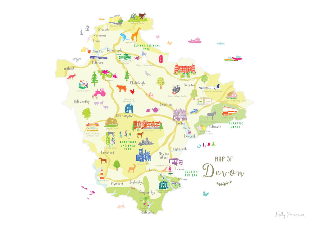 Map Of Devon By Holly Francesca | notonthehighstreet.com