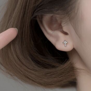 Sterling Silver Bubble Cross Stud Earrings, 2 of 5