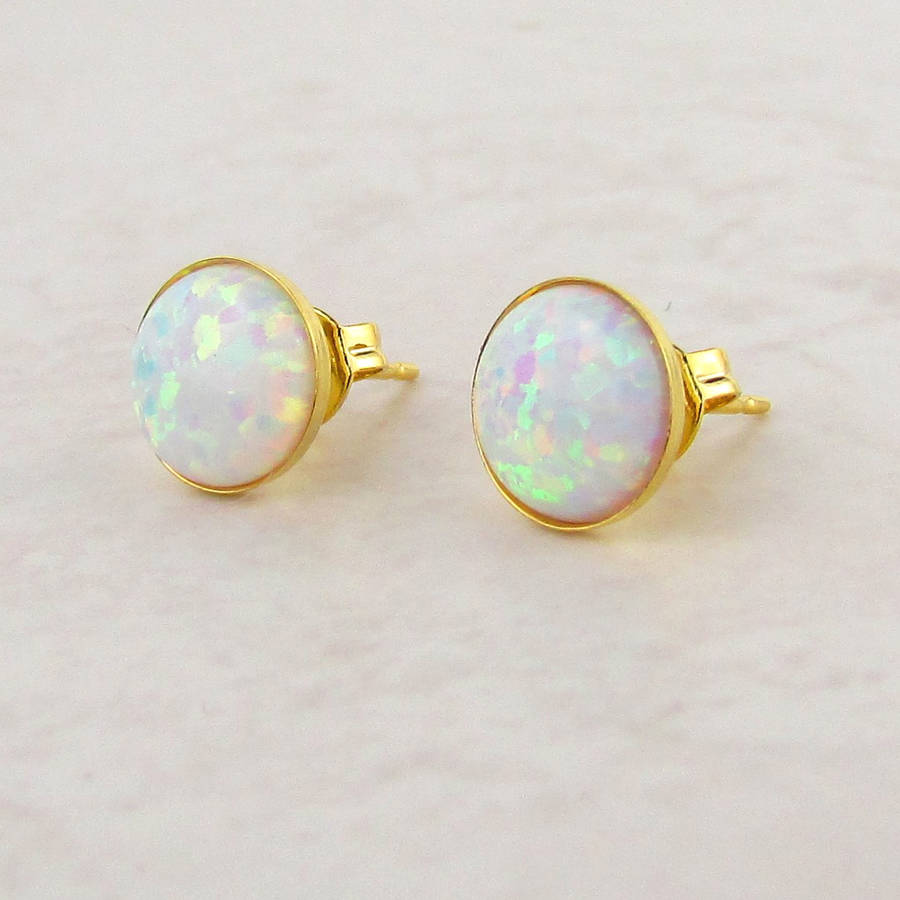 White Opal Stud Earrings By Misskukie | notonthehighstreet.com