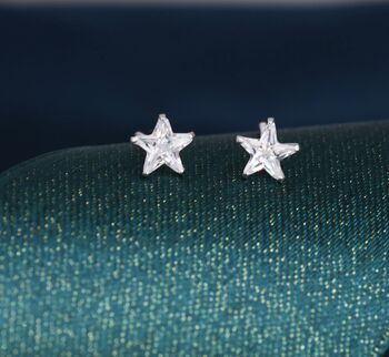 Sterling Silver Star Cz Stud Earrings, 3 of 12