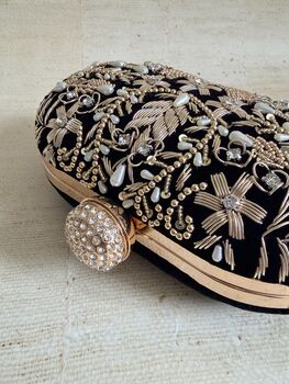 Black Handcrafted Pearl Clutch Bag, 8 of 12