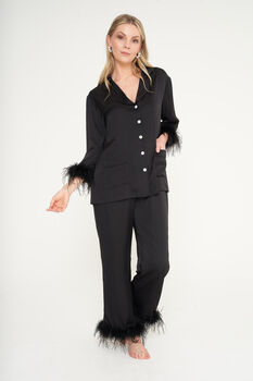 Luxury Black Feather Silky Pyjama Set, 4 of 12