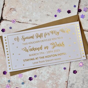 Personalised Gold Foil 'Weekend Away' Gift Voucher, 2 of 4