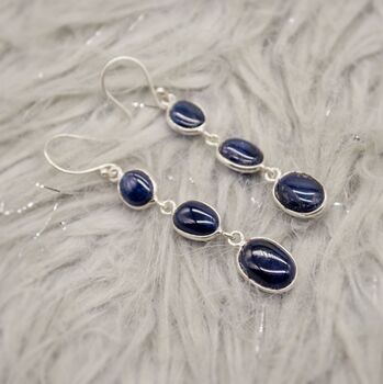 Blue Sapphire Drop Silver Earrings, 4 of 8