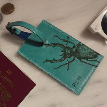 Personalised Leather Luggage Tag With A Stag Beetle, 2 of 8
