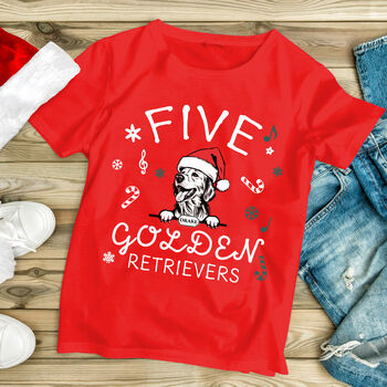 Personalised Golden Retriever Christmas Red T Shirt, 2 of 2