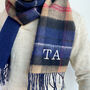 Men's Lambswool Check Initial Scarf, thumbnail 1 of 6