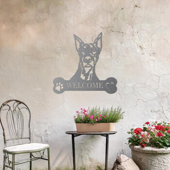 Custom Doberman Welcome Metal Wall Art Sign For Home And Garden Decor, 6 of 11