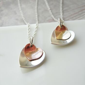 Silver And Rolled Gold Hearts Necklace, 2 of 9
