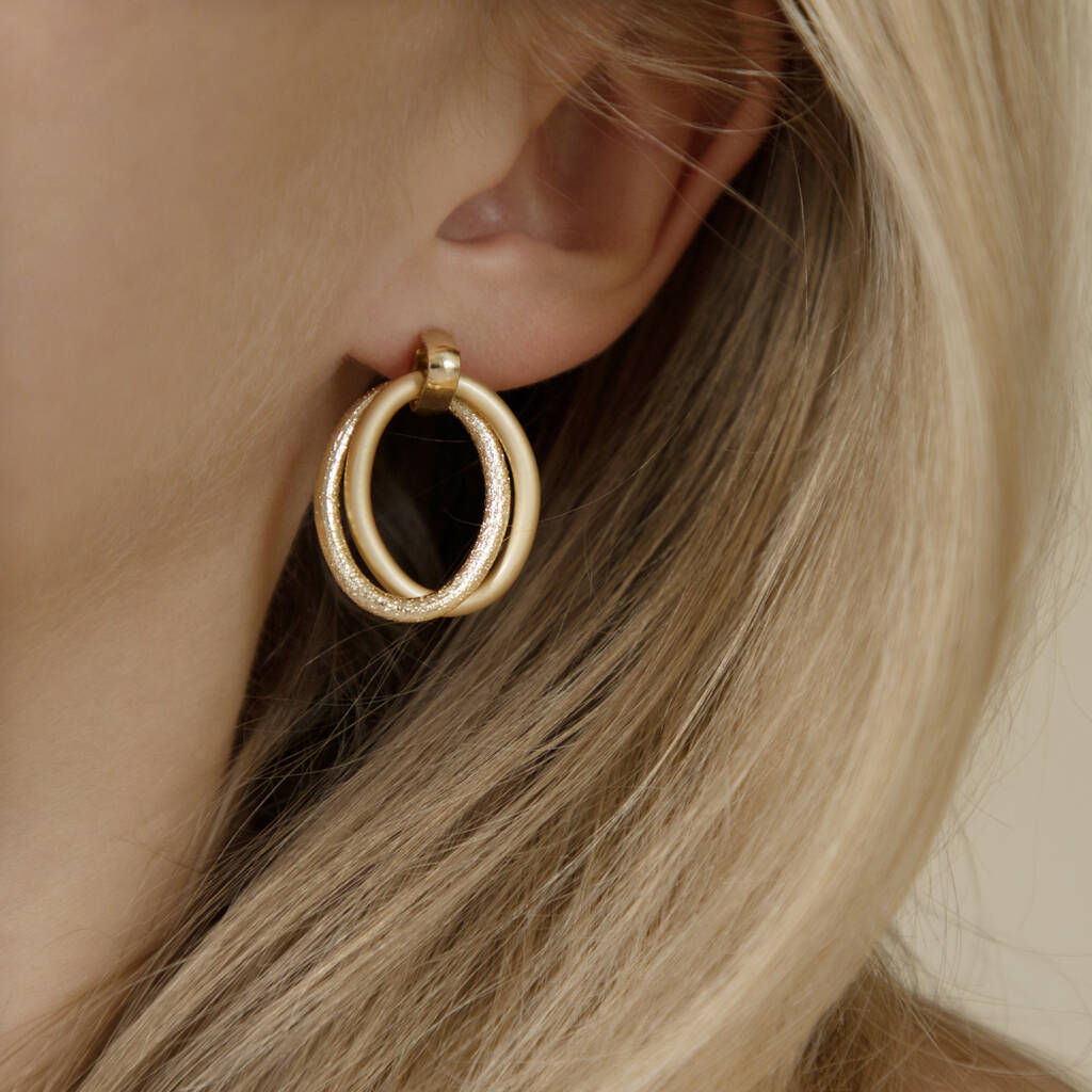 Gold Colour Double Hoop Drop Earrings By Brand X | notonthehighstreet.com