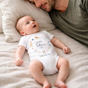Personalised Our First Father's Day Babygrow / Baby Bodysuit Animals, 2 of 8