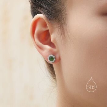 Vintage Inspired Green Opal Flower Cz Stud Earrings, 2 of 11