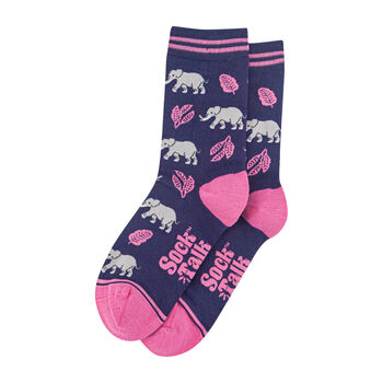 Women's Jungle Elephants Bamboo Socks Navy, 4 of 4