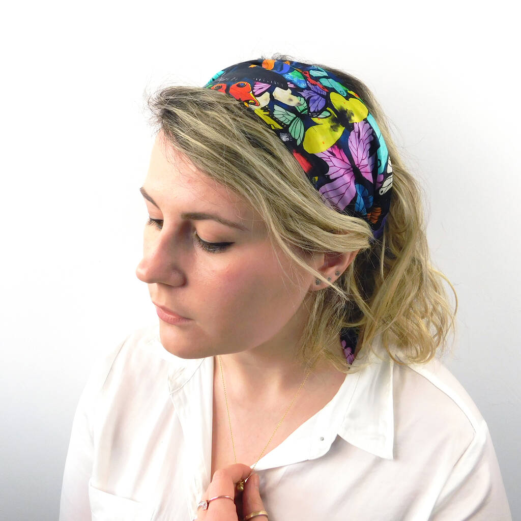 Image of Butterfly Print Silk Skinny Minnie Hair Scarf