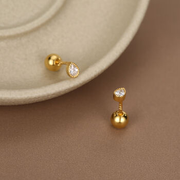 Sterling Silver Tiny Teardrop Cz 18 G Screw Back Earrings, 4 of 12