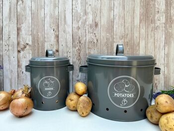 Grey Metal Onion Storage Tin – Breathable Container, 4 of 7