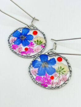 Earrings With Blue And Pink Flowers In Silver Or Gold, 10 of 12