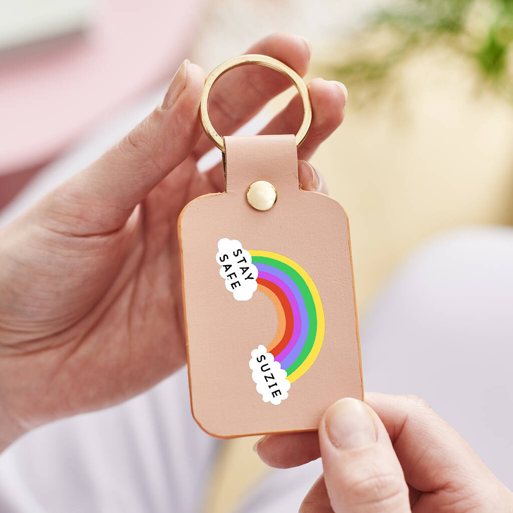 Image of Personalised Keep Safe Leather Keyring