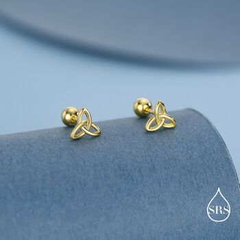 Sterling Silver Trinity Knot 18g Ball Back Screw Back Earrings, 2 of 11
