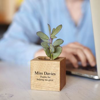 Personalised Solid Oak Micro Plant Pot, 6 of 7