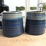 Set Of Four Reactive Glaze Brûlée Mugs In Denim, thumbnail 4 of 8