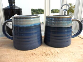 Set Of Four Reactive Glaze Brûlée Mugs In Denim, 4 of 8