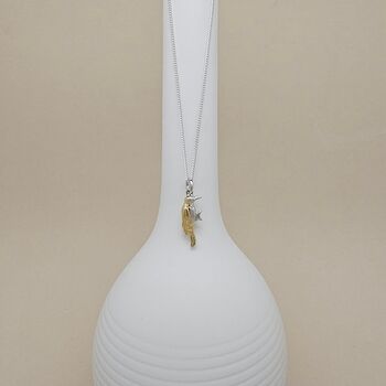 Rhodium And Gold Plated Woodpecker Charm Necklace, 2 of 3