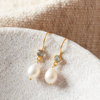 Pearl And Blue Aquamarine Drop Earrings, 8 of 11