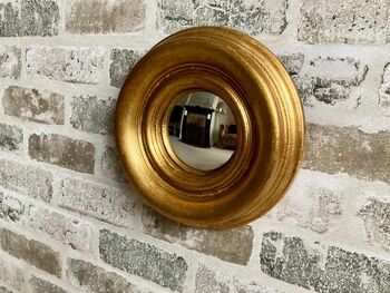 19cm Gold Convex Wall Mirror Porthole Fisheye Design, 2 of 8