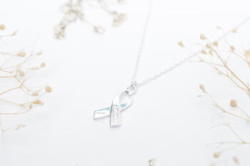 Sterling Silver Awareness Ribbon Necklace With Cubic Zirconia's, 4 of 6