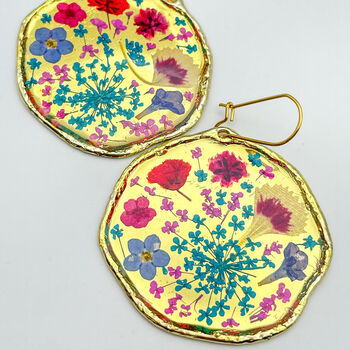 Large Gold Earrings With Colourful Flowers, 5 of 10