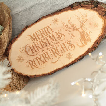 Festive Stag Oval Family Christmas Wood Slice Sign, 3 of 3