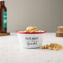 Personalised 'Nuts About' Enamel Bowl With Red Rim, thumbnail 1 of 7