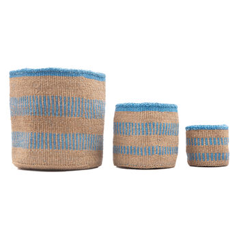 Dusty Blue Stripe Storage Baskets, 7 of 9