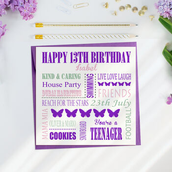 Personalised Butterflies 13th Birthday Card, 2 of 2