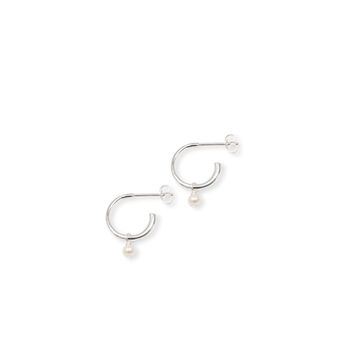 Half Hoop Earrings With Round Pearl Sterling Silver, 3 of 5