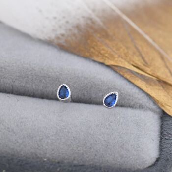 Extra Tiny Sapphire Blue Droplet Stud Earrings, 4 of 10