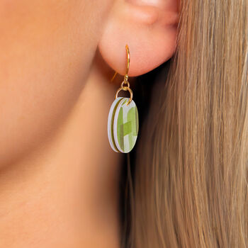 Olive Green Abstract Circular Earrings • Gold Plated Sterling Silver Hooks, 4 of 8