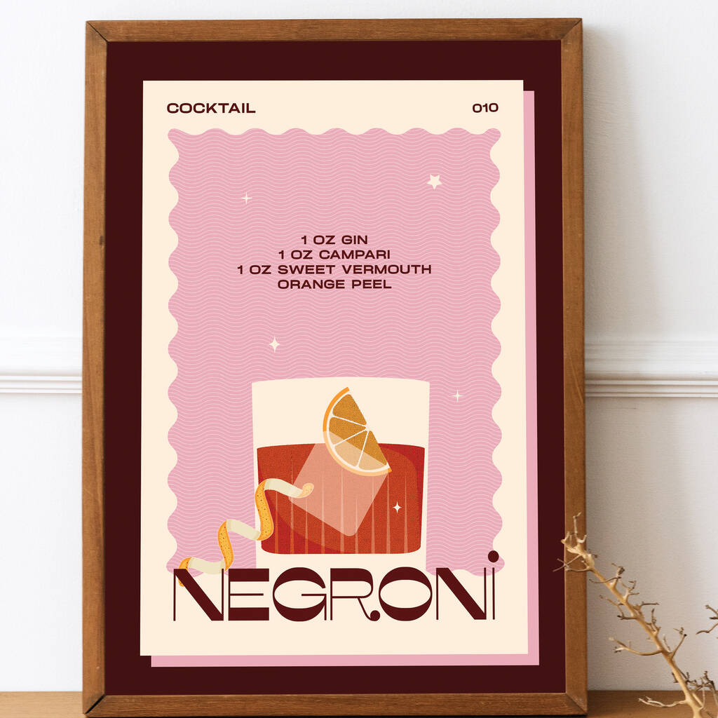 Retro Negroni Cocktail Print, 1 of 4