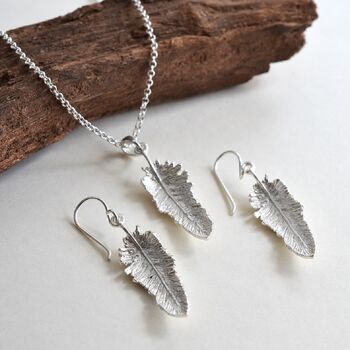 Sterling Silver Small Feather Drop Jewellery Set, 2 of 5