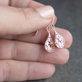 Rose Gold Filigree Earrings, 6 of 8