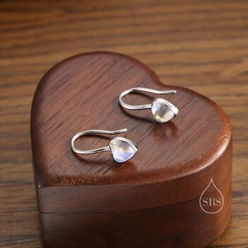 Sterling Silver Moonstone Heart Drop Hook Earrings, 3 of 10