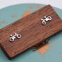 Little Bike Stud Earrings In Sterling Silver, thumbnail 6 of 10