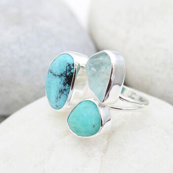 Aquamarine, Amazonite And Turquoise Gemstone Ring, 5 of 7