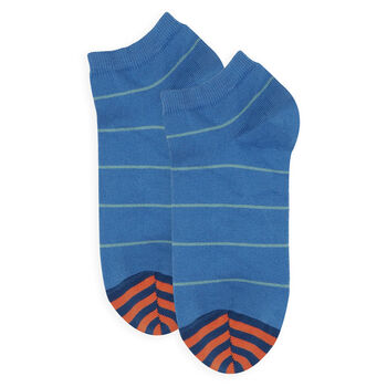 Thin Stripe Blue And Dash Black Men's Trainer Socks, 6 of 8