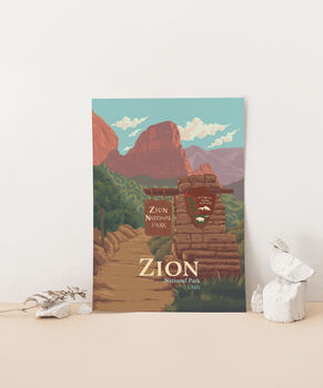 Zion National Park USA Travel Poster Art Print, 2 of 8