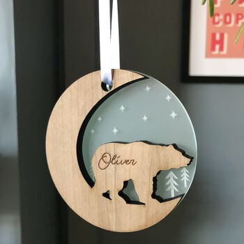 Starry Bear Wood Personalised Christmas Decoration, 4 of 7