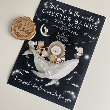Personalised Keepsake Birth Print Whale And Friends, 2 of 5