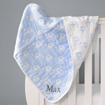 Personalised Reversible Blue And White Elephant Blanket, 2 of 6