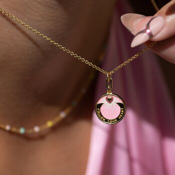 Follow Your Heart Pink Enamel Coin Necklace, 3 of 12